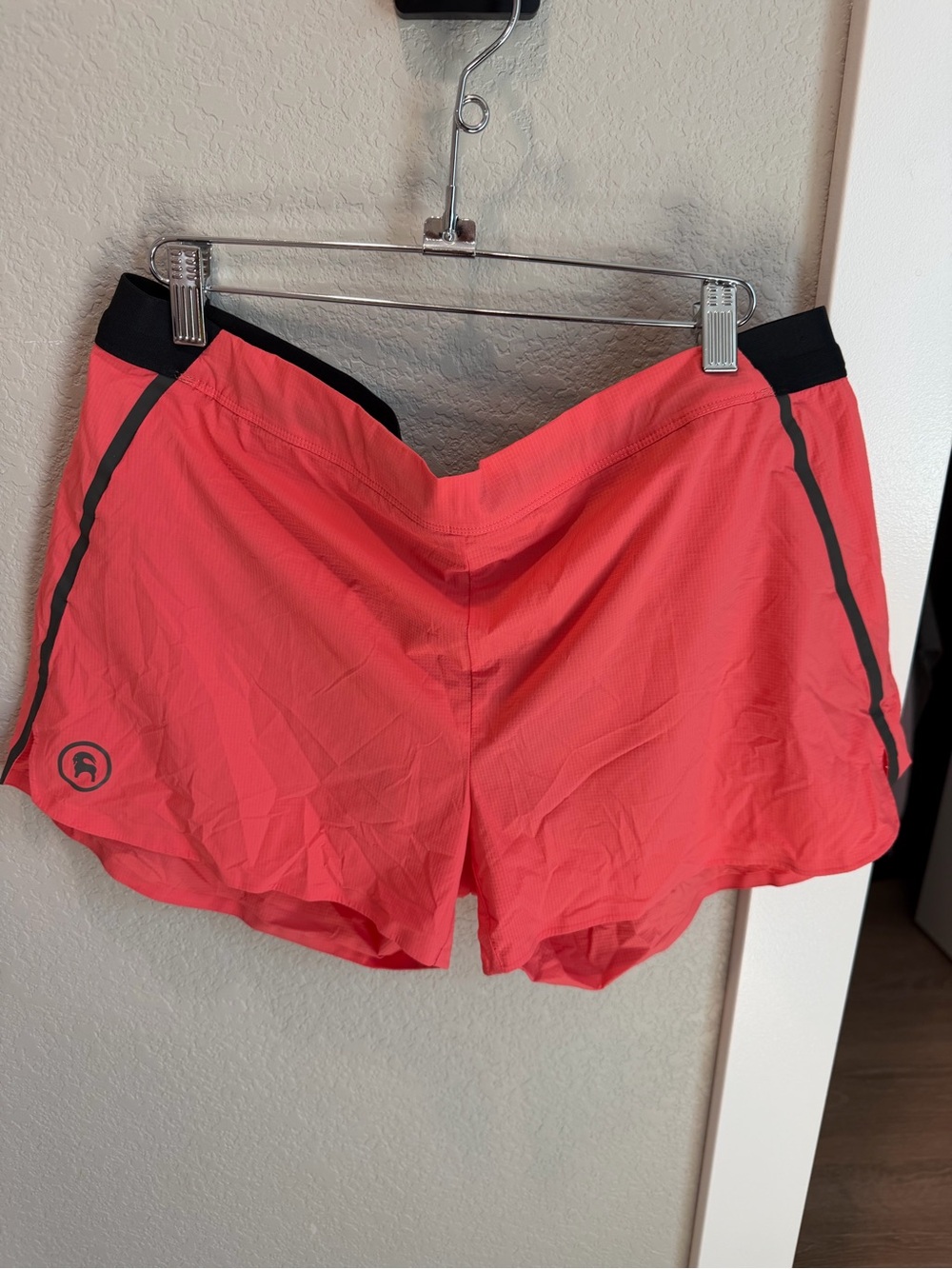 Women’s Coral Athletic Running Shorts with Black Trim